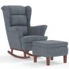 Camerina Rocking Chair and Ottoman with Wooden Legs, Dark Gray Velvet view 2