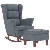 Camerina Rocking Chair and Ottoman with Wooden Legs, Dark Gray Velvet view 3