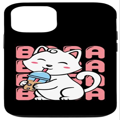 Funny Kawaii Bubble Tea Cat Case for iPhone 15