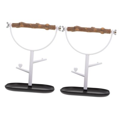 minkissy 2-Piece Outdoor Parrot Training Stand with Wooden Perches and Plastic Bases