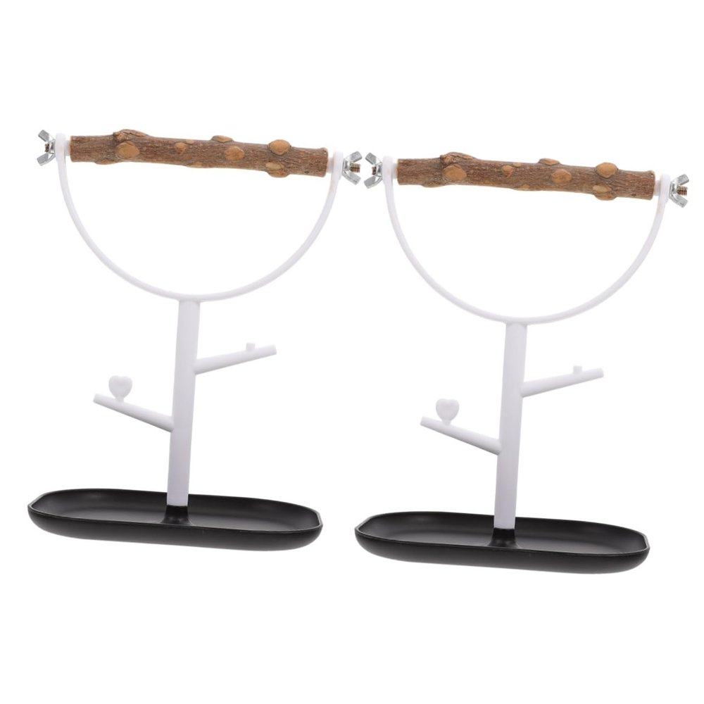 minkissy 2-Piece Outdoor Parrot Training Stand with Wooden Perches and Plastic Bases