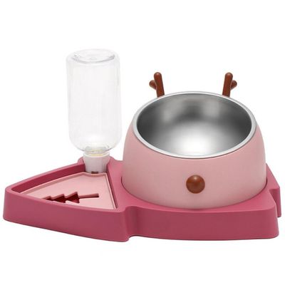 Double Stainless Steel Pet Feeder with Removable Bowls and Slow-Feeding Design