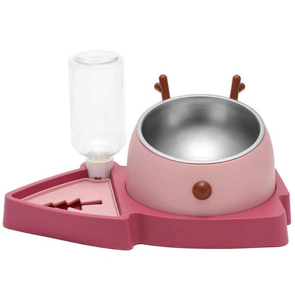 Double Stainless Steel Pet Feeder with Removable Bowls and Slow-Feeding Design