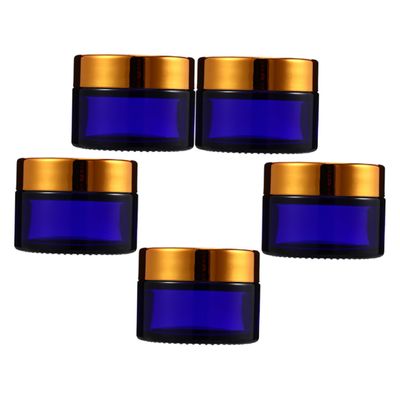 50 g Blue Glass Cosmetic Jars with Flat Lids, 5-Piece Set
