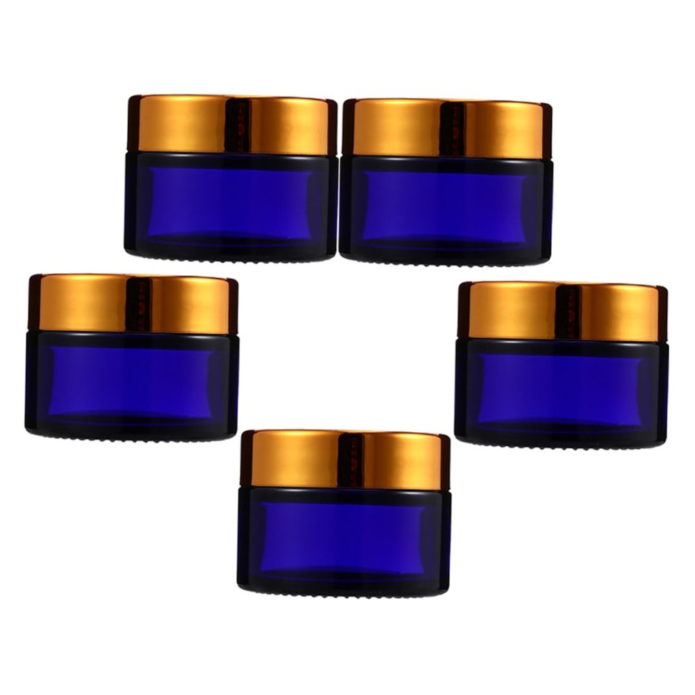 50 g Blue Glass Cosmetic Jars with Flat Lids, 5-Piece Set