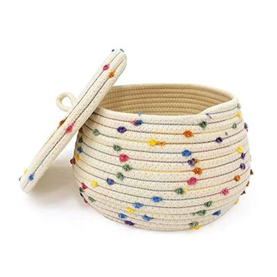 Cosmin Small Round Woven Storage Basket with Lid