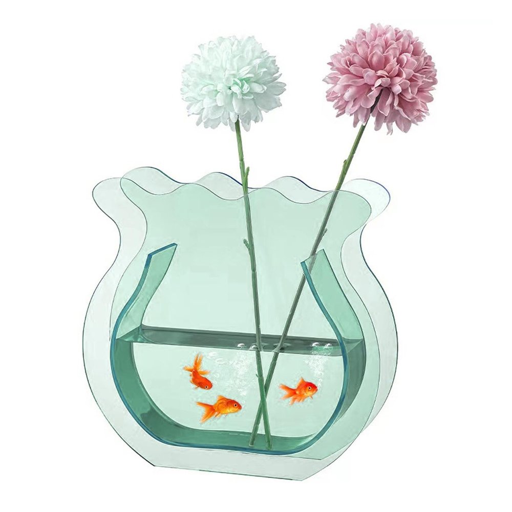 Aquarium Vase, Transparent Acrylic Flower Vase, Modern Minimalist Small Fish Bowl for Home, Office, and Dorm (Transparent Green)