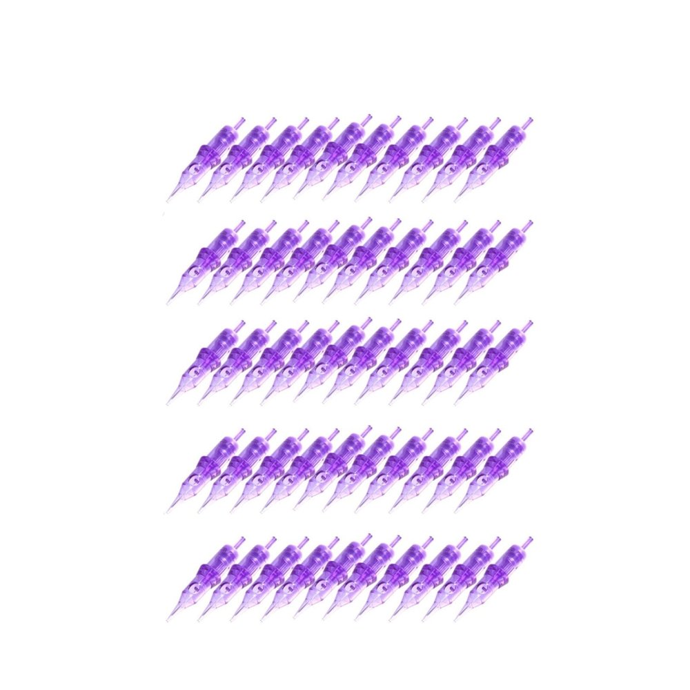 WuDzhi 50-Piece Tattoo Cartridge Needles #10 Standard Round Shader 3RS 5RS 7RS 9RS 11RS for Rotary Tattoo Machines (Color: Purple, Size: 50PCS 1007RS)