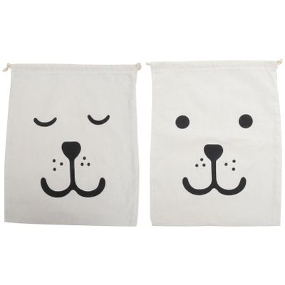 Large Drawstring Bags, 2-Piece Set, Beige Cotton, Foldable
