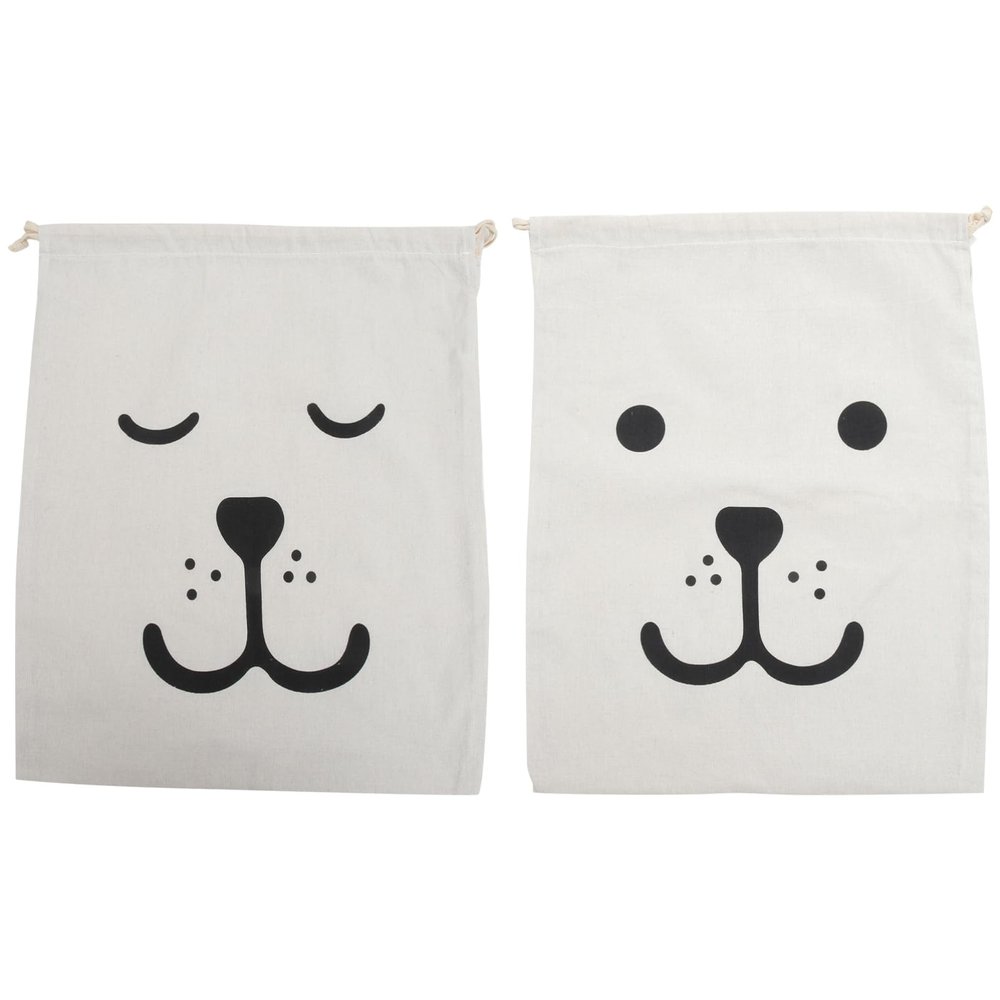 Large Drawstring Bags, 2-Piece Set, Beige Cotton, Foldable