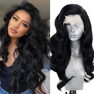 KAMIMASU 24-Inch #1B Natural Black Body Wave Lace Front Wig