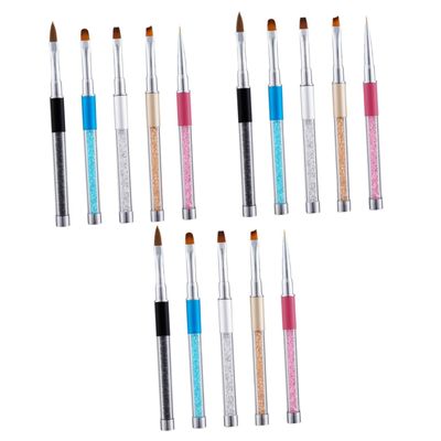 FRCOLOR 15-Piece Nail Art Rhinestone-Handle Professional Nail Brushes and Painting Tools for Home and Salon
