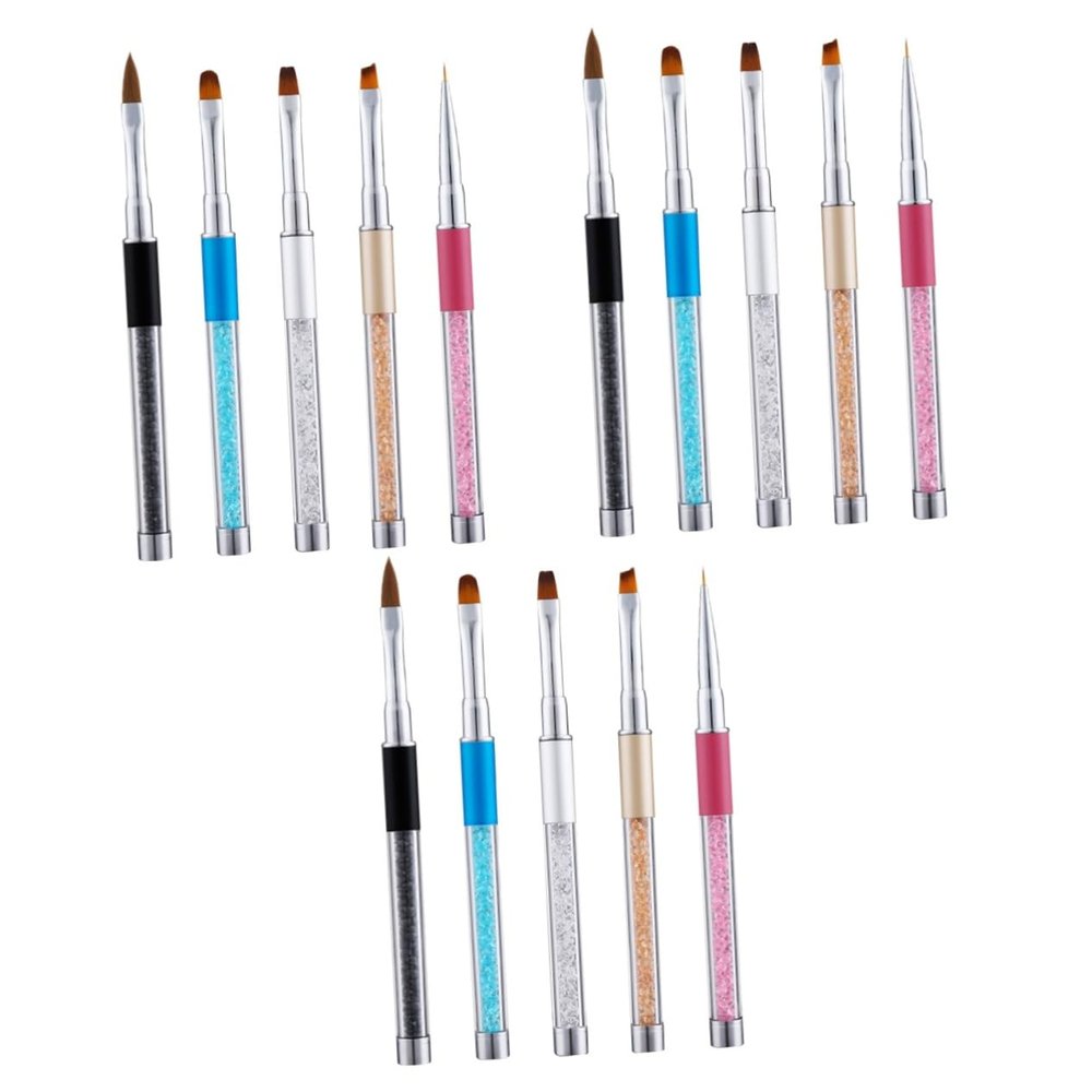 FRCOLOR 15-Piece Nail Art Rhinestone-Handle Professional Nail Brushes and Painting Tools for Home and Salon