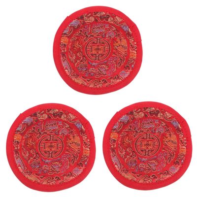 SAFIGLE 3-Piece Tibetan Singing Bowl Cushion Set, Red Handmade Pads for Singing Bowls