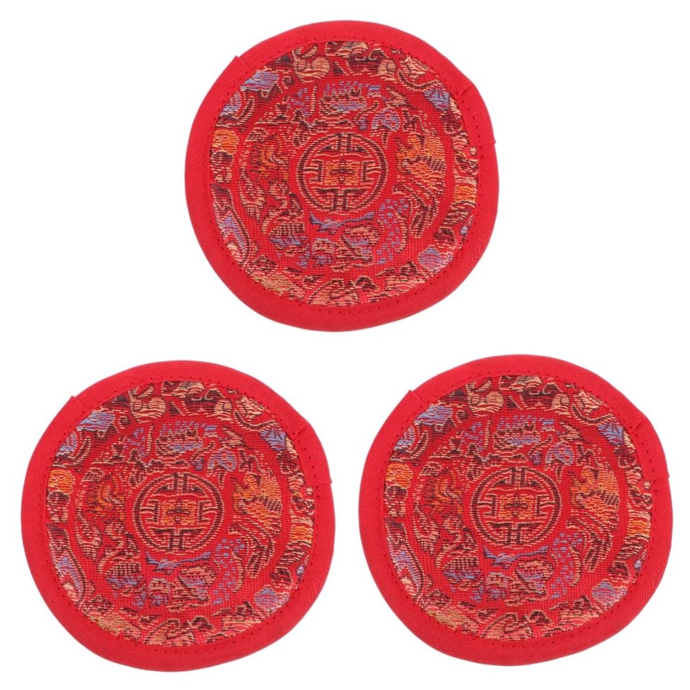 SAFIGLE 3-Piece Tibetan Singing Bowl Cushion Set, Red Handmade Pads for Singing Bowls