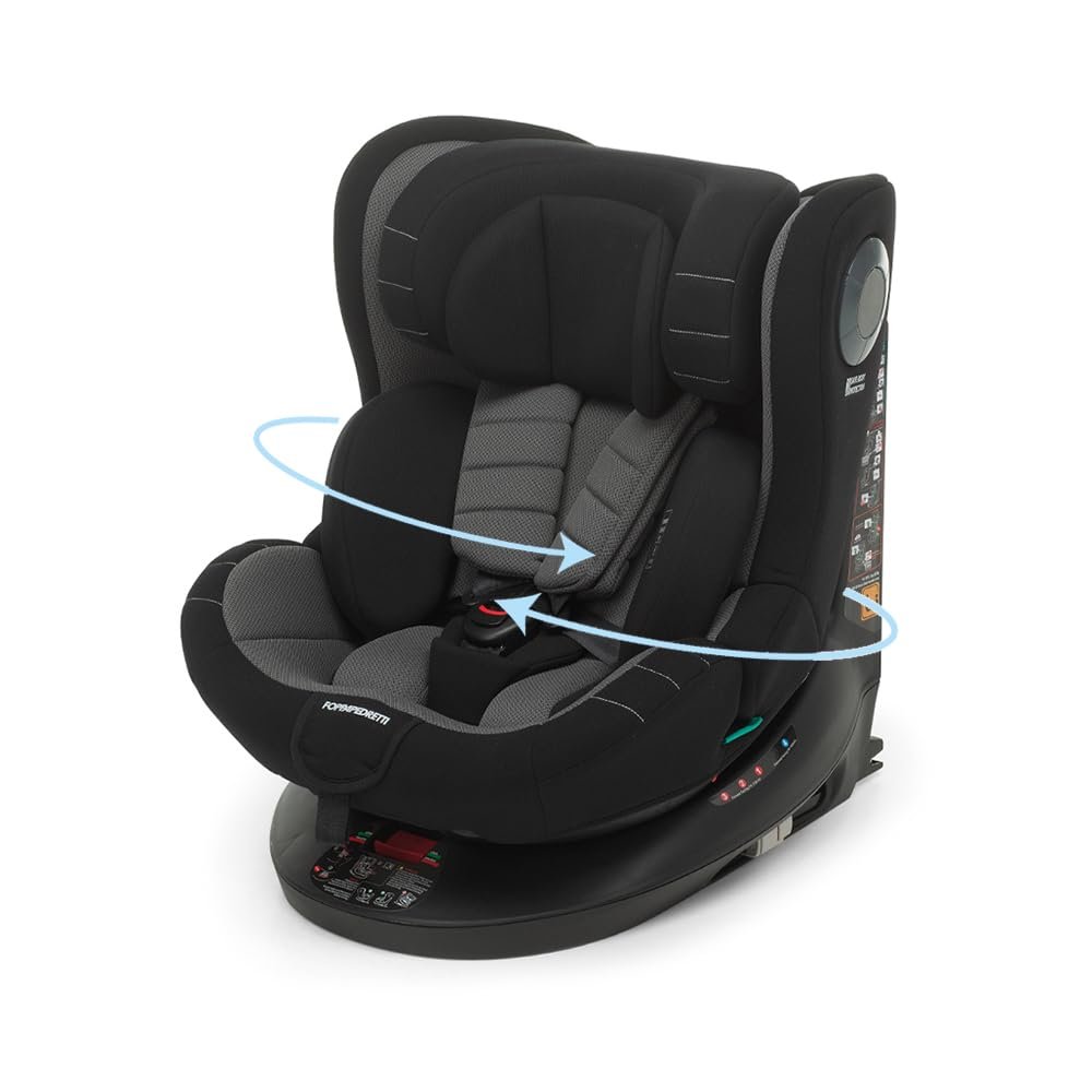 Foppapedretti FP360 Quick i-Size 360° Rotating Car Seat, 40–150 cm, 0–12 Years, ECE R129, ISOFIX or Seat Belt, Safe Body Protection, Black