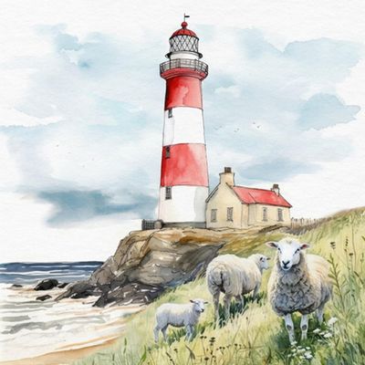 20 Maritime Sheep-at-the-Lighthouse Napkins, 33 x 33 cm