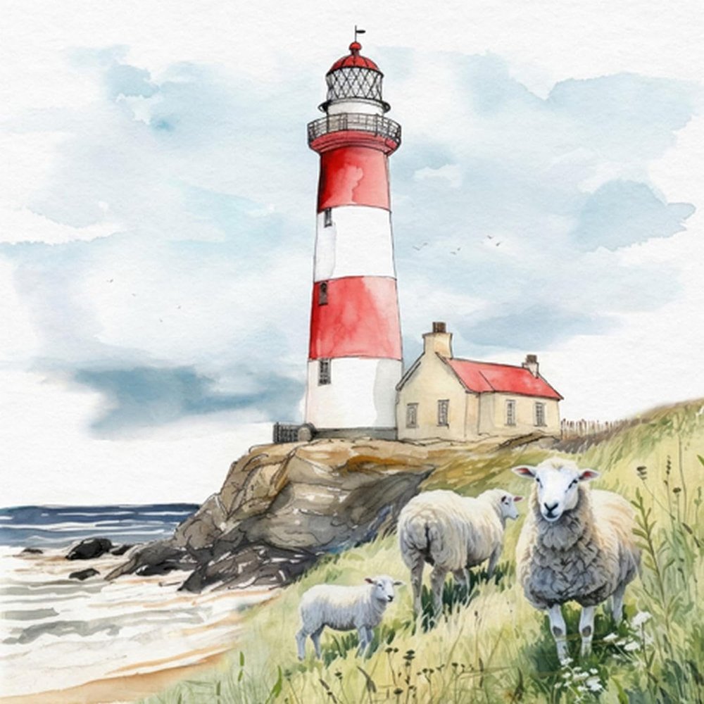 20 Maritime Sheep-at-the-Lighthouse Napkins, 33 x 33 cm