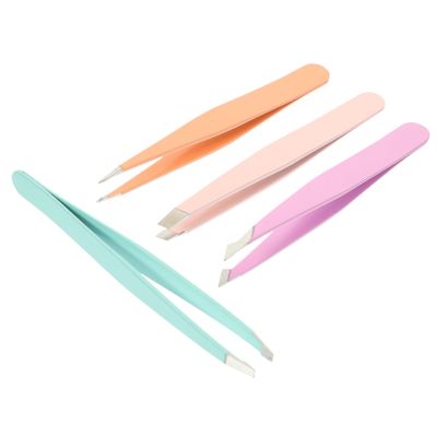 4-Piece Stainless Steel Eyebrow Tweezer Set with Angled Fine Tips