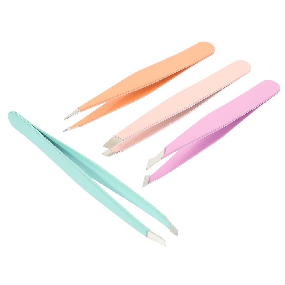 4-Piece Stainless Steel Eyebrow Tweezer Set with Angled Fine Tips