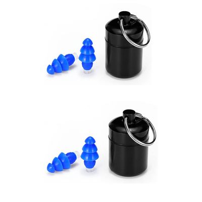 2 Pairs Blue Silicone Gel Earplugs with Noise Reduction and Mini Aluminum Cases