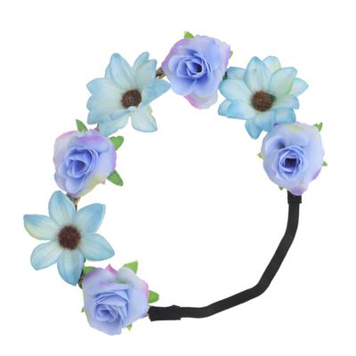 Blue Fabric Rose Flower Crown Headband