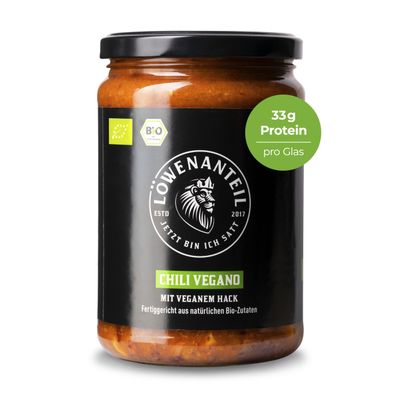 Löwenanteil 100% Organic Chili Vegano Stew, 570 g Jar, Vegan, High-Protein, No Added Sugar, Gluten-Free
