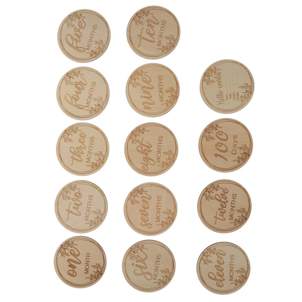 Wooden Baby Milestone Cards, 12-Piece Set for Newborns, Photo Props
