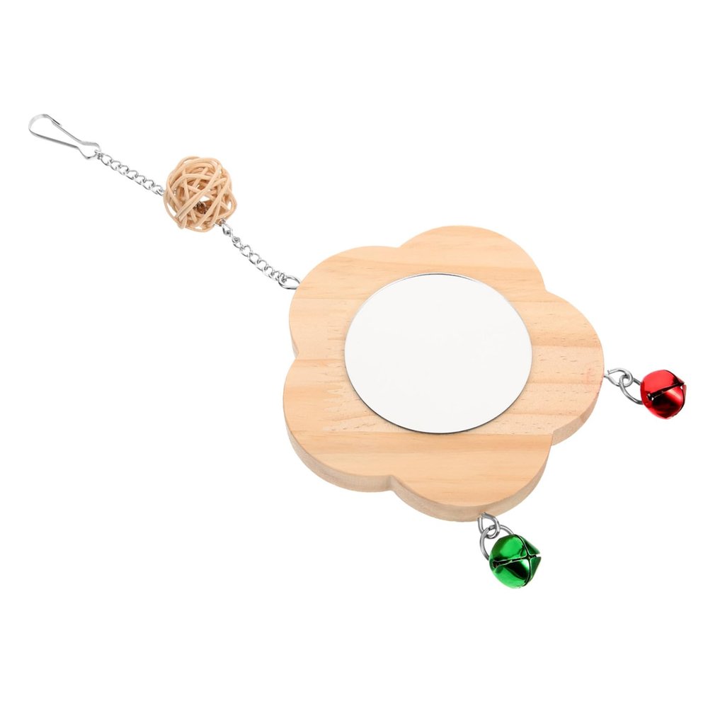 FRCOLOR Flower-Shaped Wooden Bird Mirror with Hook for Bird Cages