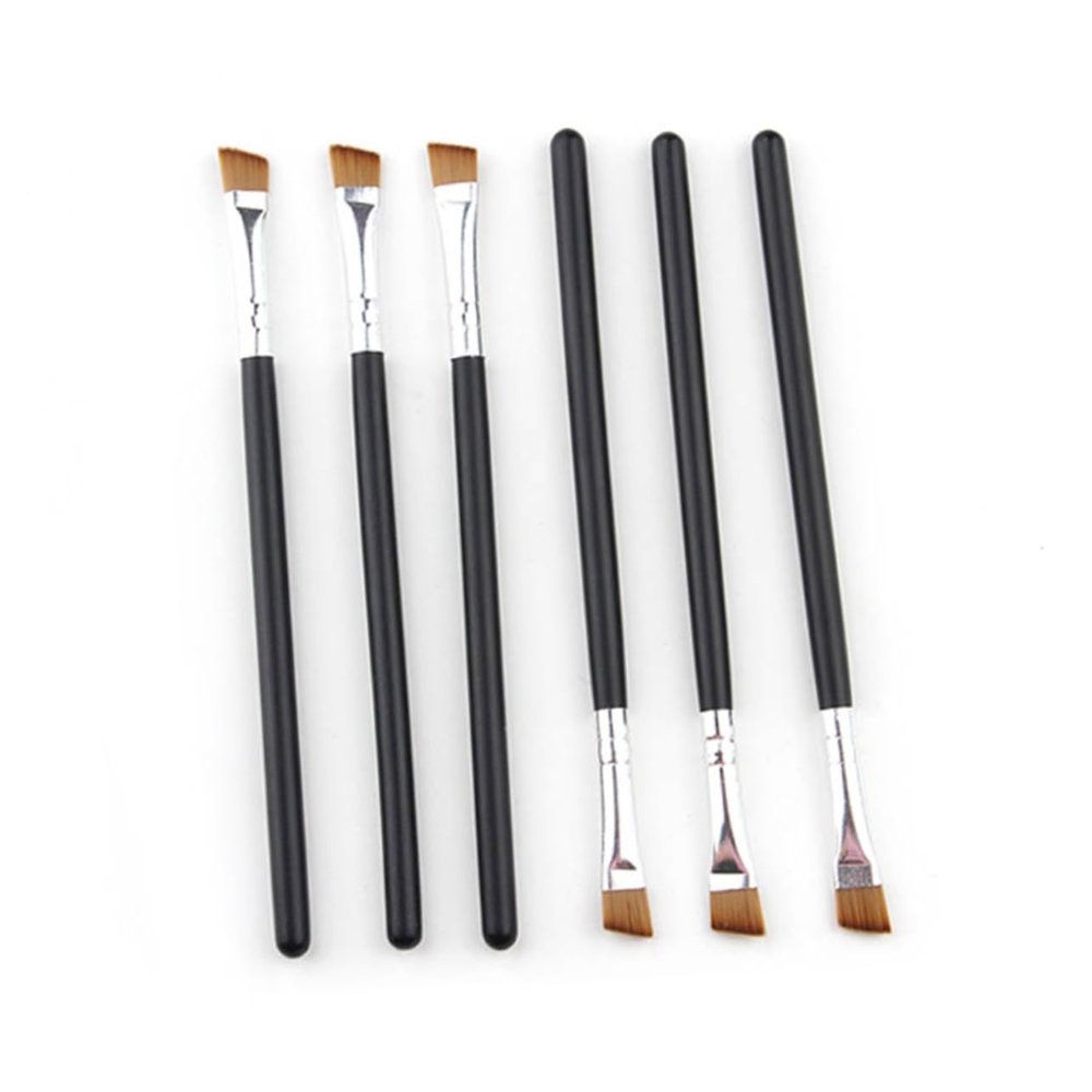 10 Angled Eyebrow Brushes with Wooden Handle, Nylon, Black