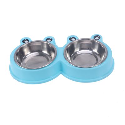 Blue Double Dog Bowl Set, Stainless Steel and Plastic