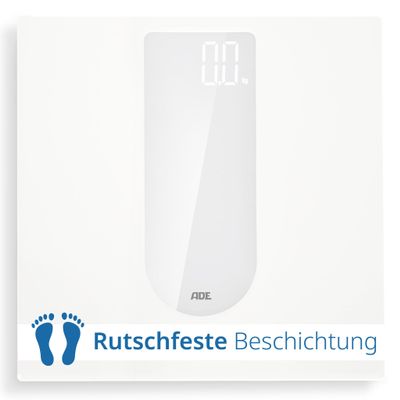 ADE Digital Bathroom Scale with Large LED Display | Non-Slip Safety Glass Surface | Accurate 100 g Increments | Elegant Matte White Finish | Up to 180 kg