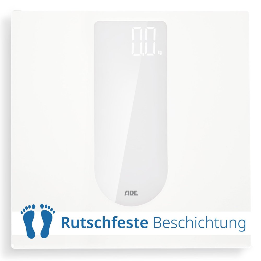 ADE Digital Bathroom Scale with Large LED Display | Non-Slip Safety Glass Surface | Accurate 100 g Increments | Elegant Matte White Finish | Up to 180 kg