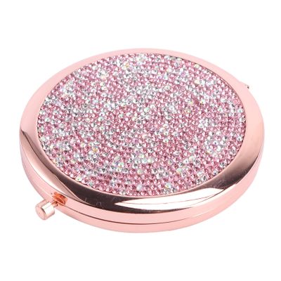 Housoutil Round Pocket Mirror with Rhinestones and Metal, Foldable, Gold
