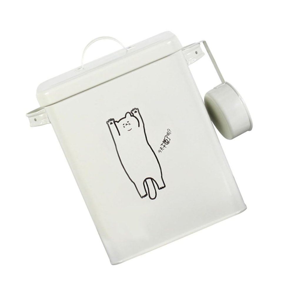 Housoutil Sealed Iron Dog Food Bucket, White, 1 Set