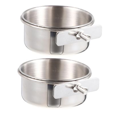 FRCOLOR 2-Pack Stainless Steel Hanging Bird Bowls for Cages