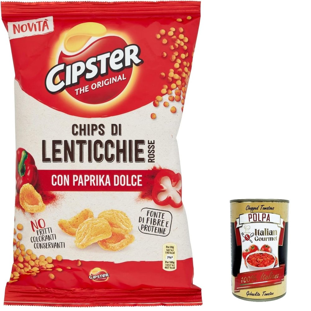 Italian Gourmet Red Lentil Chips with Paprika, 20 x 80 g