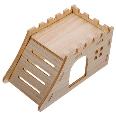 DOITOOL Wooden Double-Story Hamster House with Ramp and Hideout