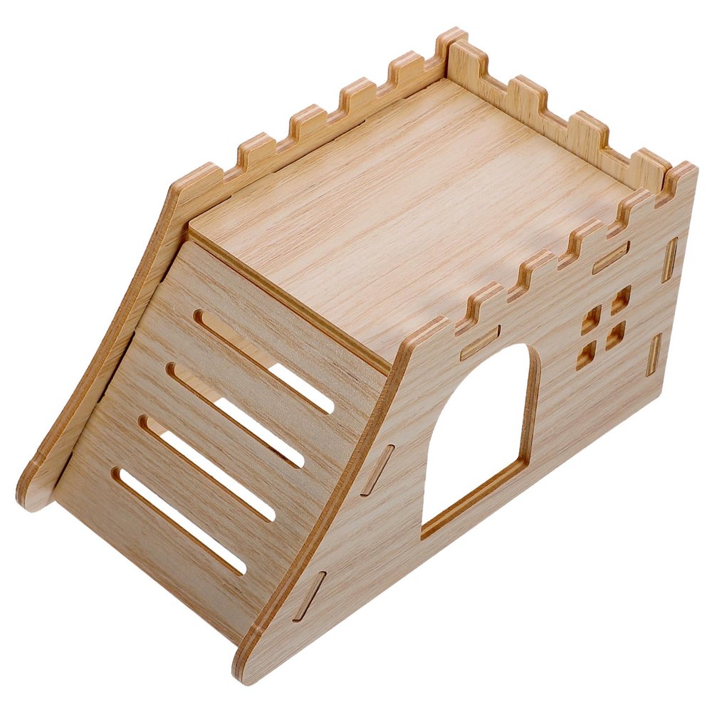 DOITOOL Wooden Double-Story Hamster House with Ramp and Hideout