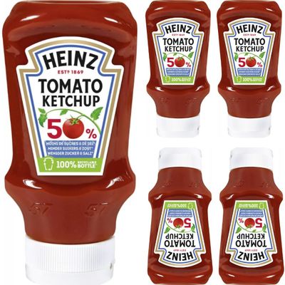 Heinz Tomato Ketchup, 50% Less Sugar, 500 Milliliters, 5-Pack