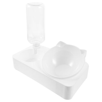 FRCOLOR Automatic Cat Water Dispenser, 500 ml, Plastic, with Tilted Bowl and Slow-Feeder Bowl, Easy to Clean, Assorted Style