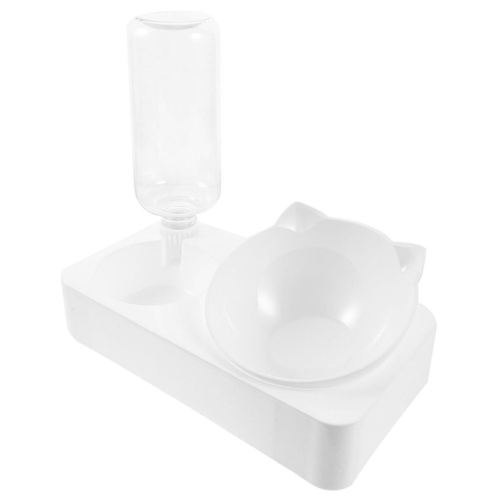 FRCOLOR Automatic Cat Water Dispenser, 500 ml, Plastic, with Tilted Bowl and Slow-Feeder Bowl, Easy to Clean, Assorted Style