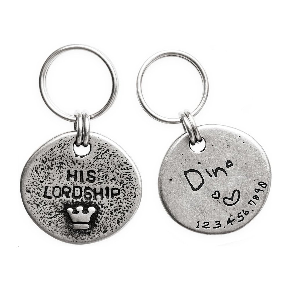 Artistic Handmade Hammered Dog Tag with Deep Personalized Engraving (HISLORDSHIP)