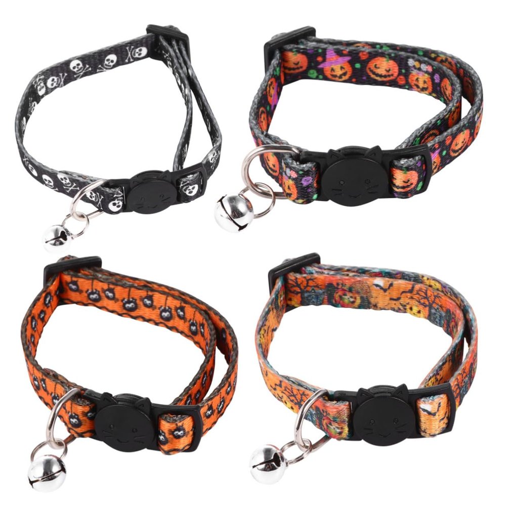 Angoily 4-Piece Halloween Pet Collars with Bells