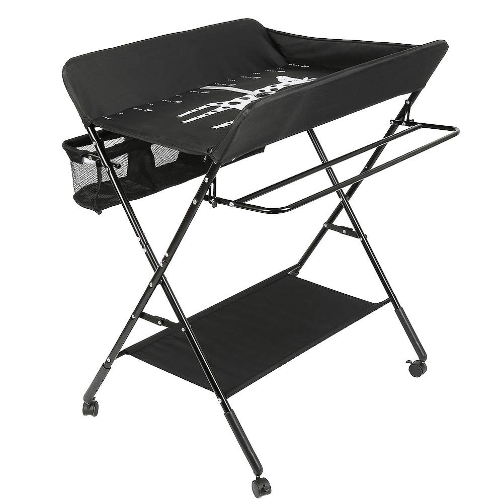 Foldable Portable Baby Changing Table, Height-Adjustable, Black