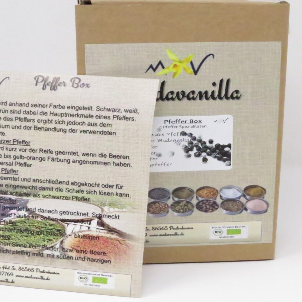 Pepper Box – Gift Box with 4 Pepper Varieties + 200 g Info/Recipe Flyer