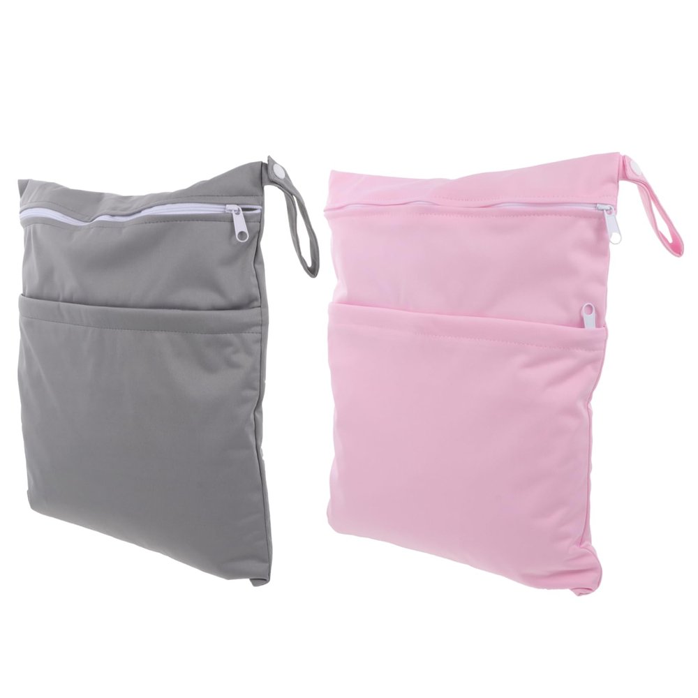 ibasenice 2-Piece Reusable Baby Diaper Storage Bags with Zipper Compartments, Machine-Washable