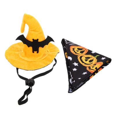 Angoily 1 Set Cat Halloween Costume with Hat and Pumpkin Bandana for Dogs