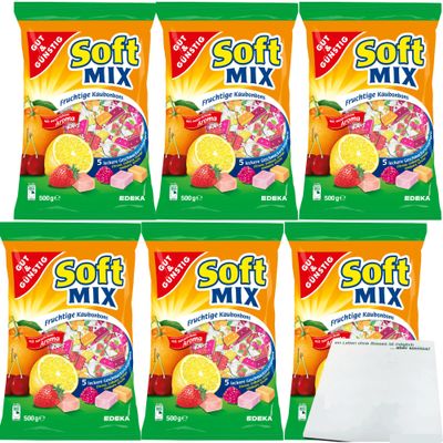 Gut&Günstig Soft Mix Fruity Chewy Candies in 5 Delicious Varieties, 6-Pack (6 x 500 g Package) + usy Block