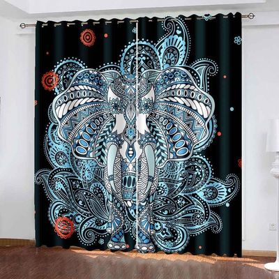 3D Children's Room Blackout Curtains, 150 x 166 cm, Abstract Elephant Design, Polyester, Grommet Top, Set of 2